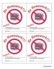 free printable no homework pass pdf